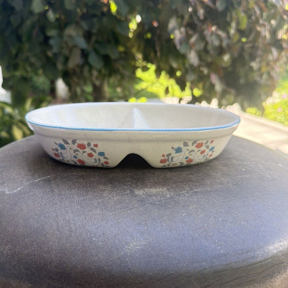 Action Stoneware Divided Serving Dish Country Collection Geese Floral Kitsch 80s